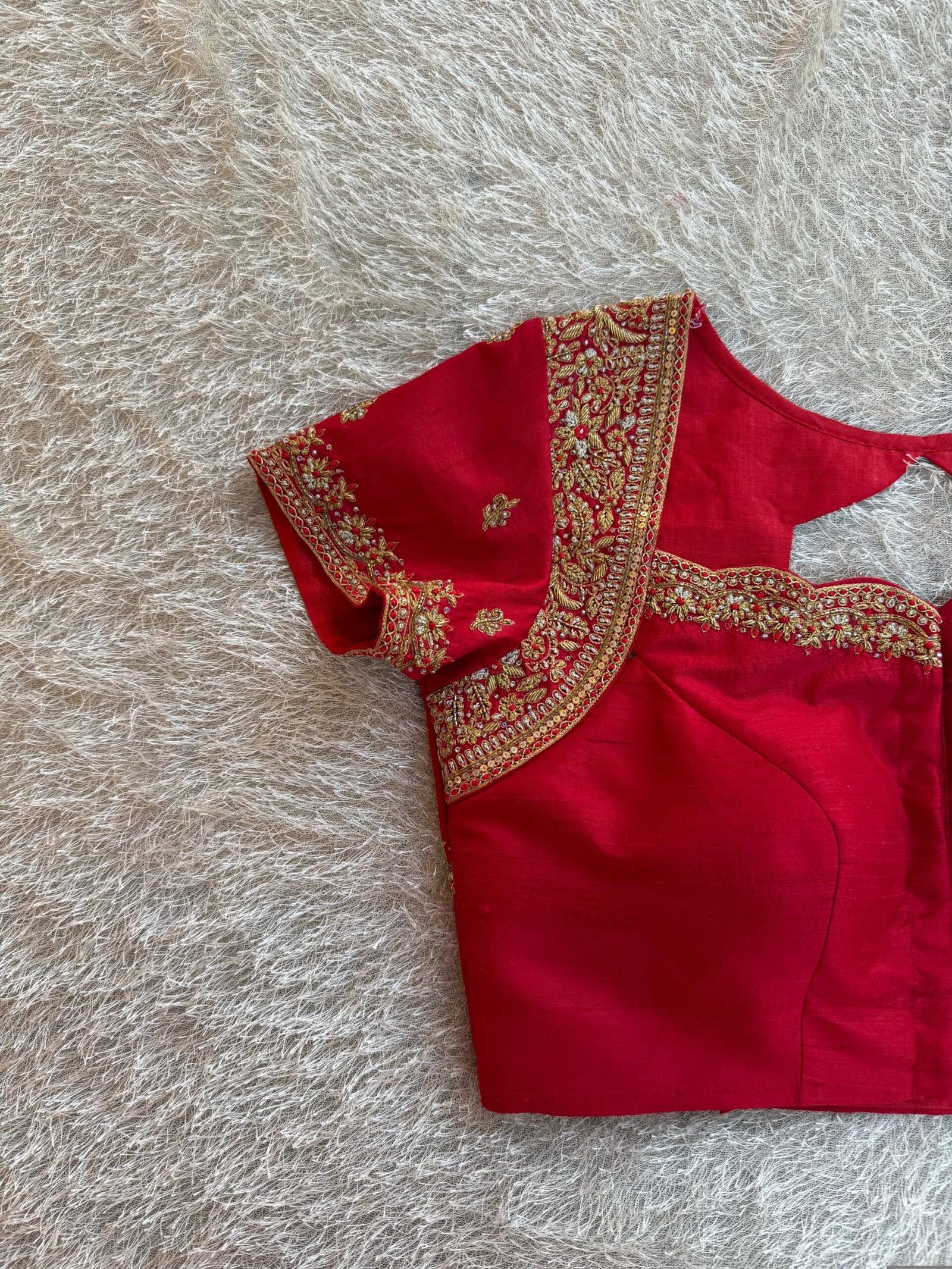 Red Silk Zardosi Embroidered Saree Blouse: Hand-Embroidered Maggam Work,red maggam work blouse,handwork blouse,maggam blouse,red saree blous