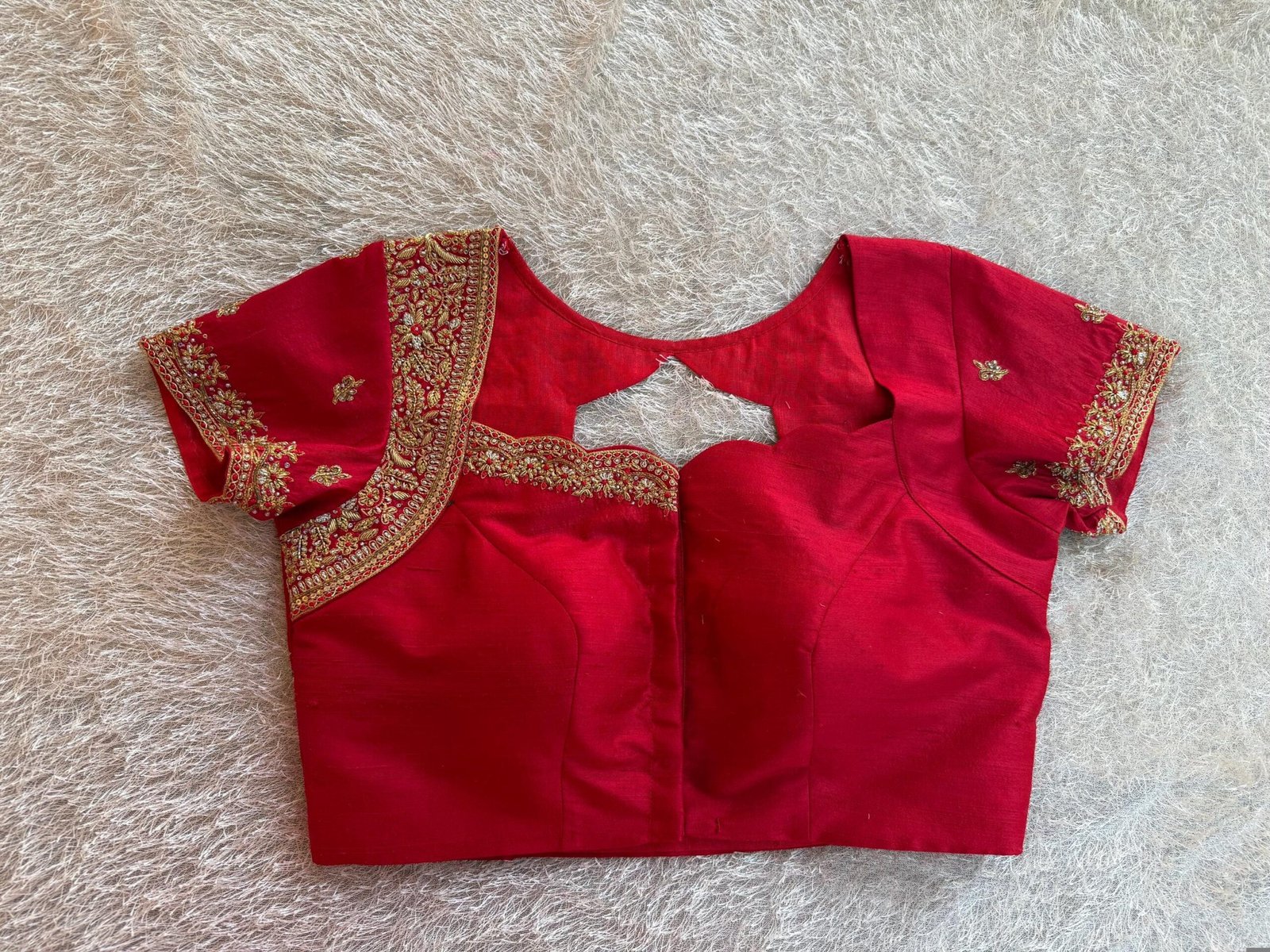 Red Silk Zardosi Embroidered Saree Blouse: Hand-Embroidered Maggam Work,red maggam work blouse,handwork blouse,maggam blouse,red saree blous