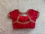 Red Silk Zardosi Embroidered Saree Blouse: Hand-Embroidered Maggam Work,red maggam work blouse,handwork blouse,maggam blouse,red saree blous