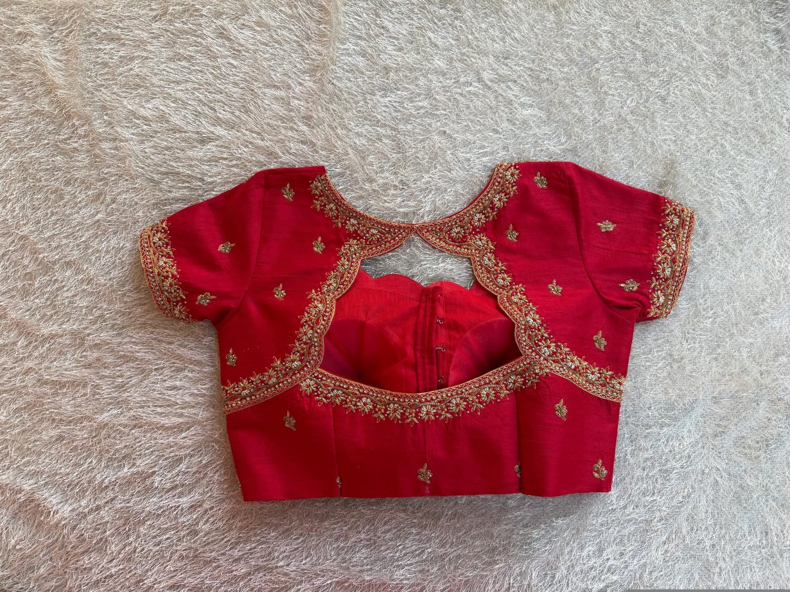 Red Silk Zardosi Embroidered Saree Blouse: Hand-Embroidered Maggam Work,red maggam work blouse,handwork blouse,maggam blouse,red saree blous
