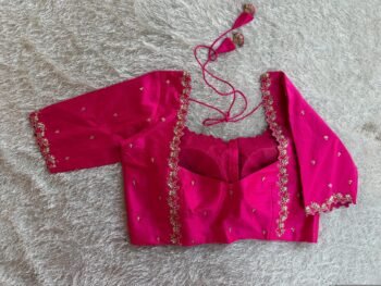 pure silk hand embroidery blouse/saree maggam blouse/hot pink zardosi blouse/hand embroidered blouse /magenta pink ready made blouse zardosi