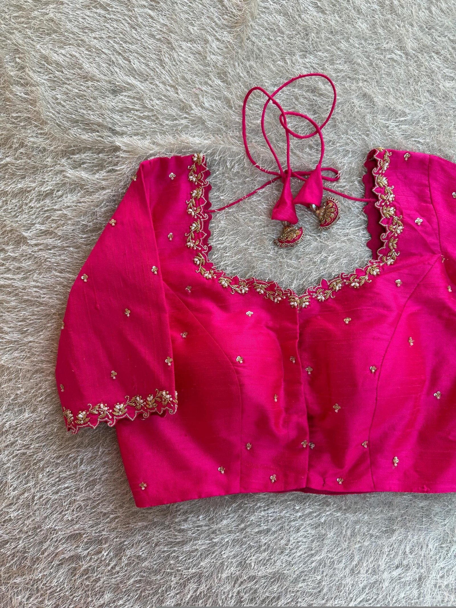 pure silk hand embroidery blouse/saree maggam blouse/hot pink zardosi blouse/hand embroidered blouse /magenta pink ready made blouse zardosi