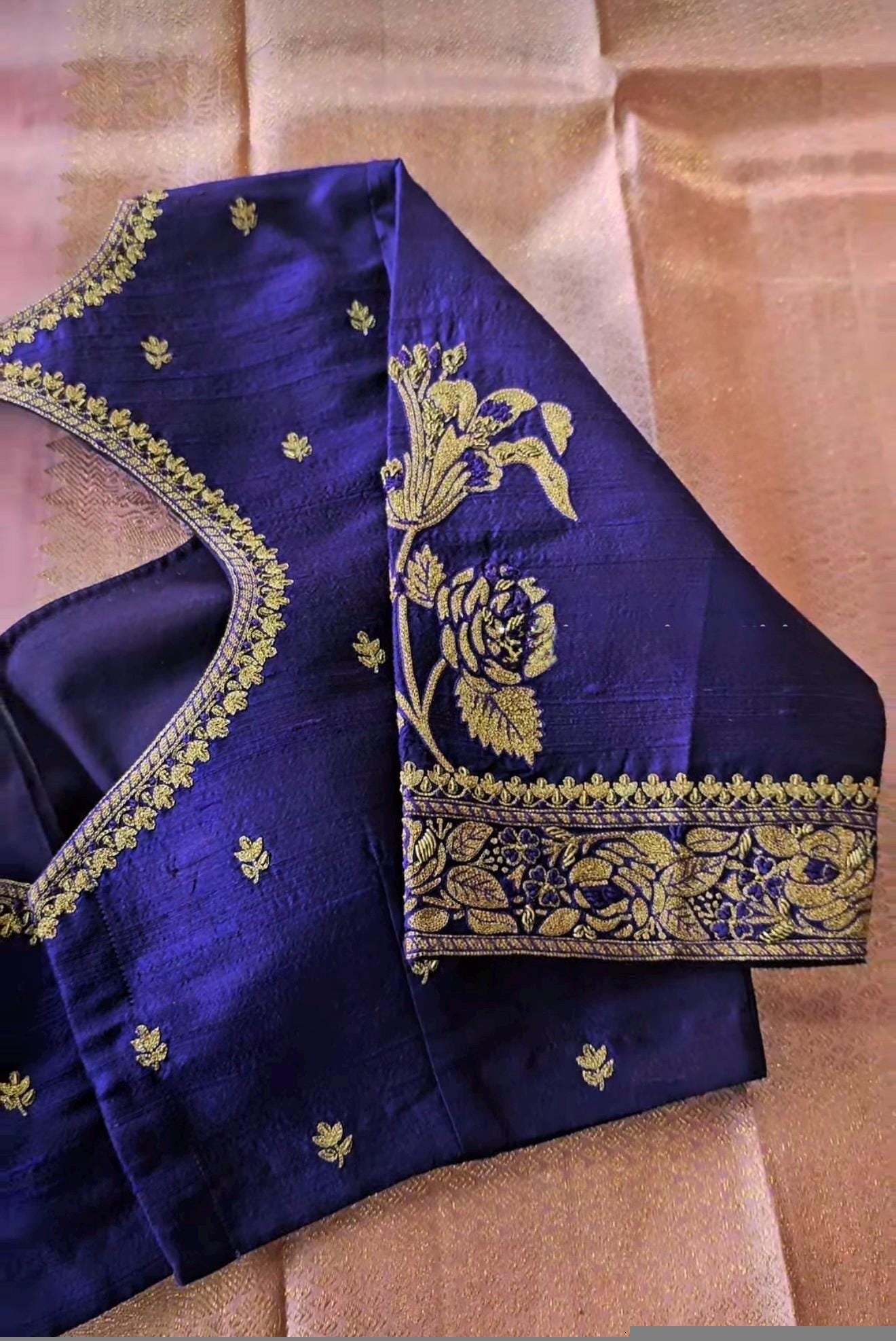 Hand Embroidered Purple Silk Blouse: Zardosi Maggam Work,purple handwork blouse,plus size blouses,hand embroidered blouse,maggam blouse USA