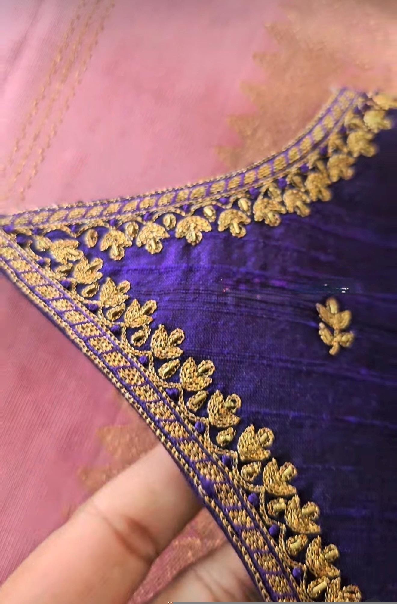 Hand Embroidered Purple Silk Blouse: Zardosi Maggam Work,purple handwork blouse,plus size blouses,hand embroidered blouse,maggam blouse USA