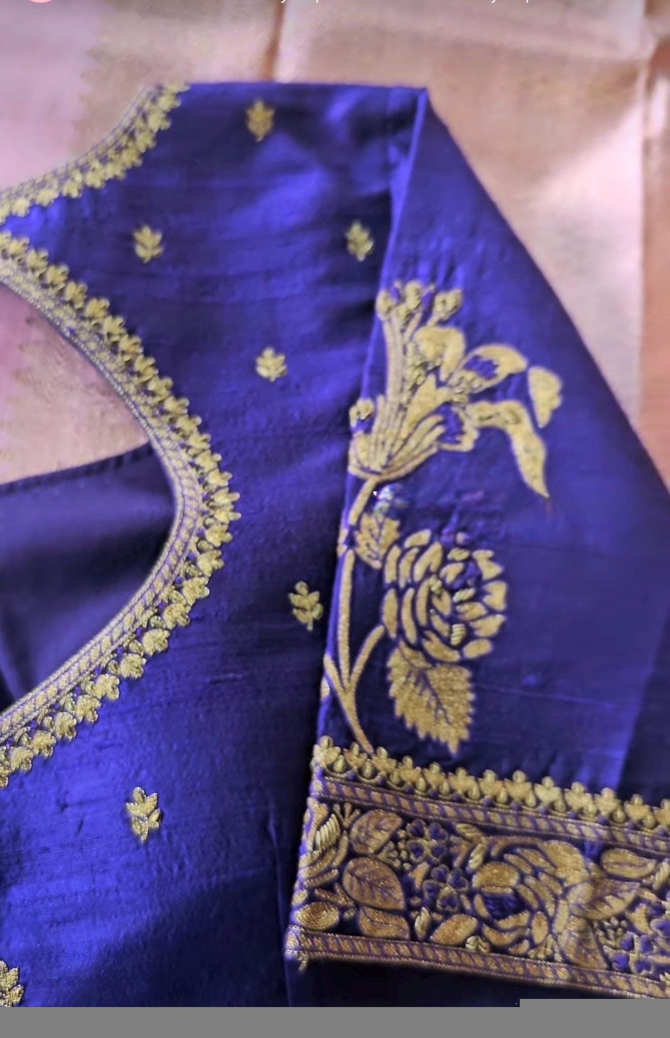 Hand Embroidered Purple Silk Blouse: Zardosi Maggam Work,purple handwork blouse,plus size blouses,hand embroidered blouse,maggam blouse USA