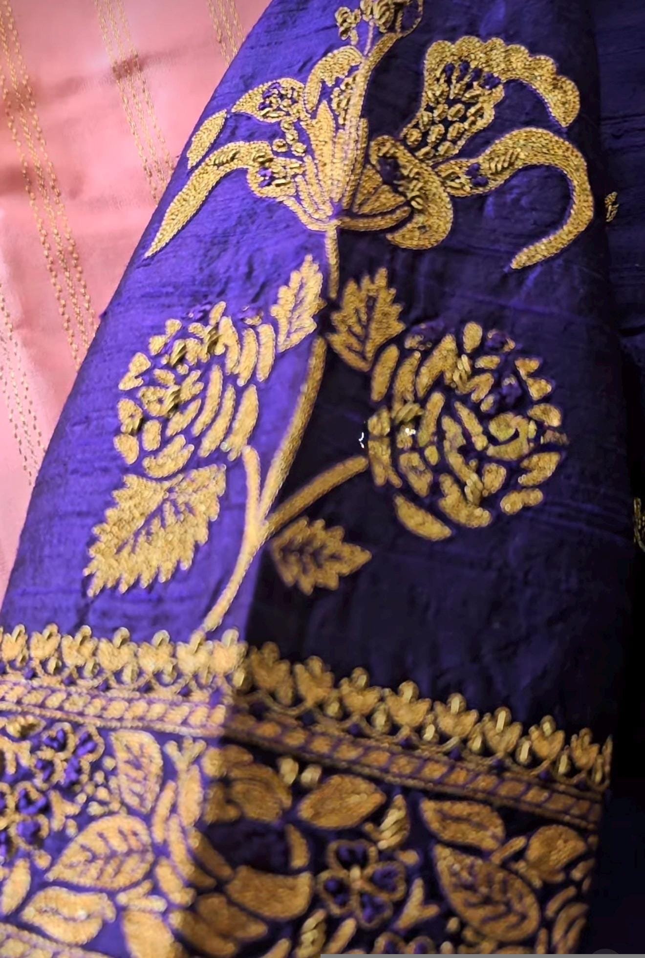 Hand Embroidered Purple Silk Blouse: Zardosi Maggam Work,purple handwork blouse,plus size blouses,hand embroidered blouse,maggam blouse USA