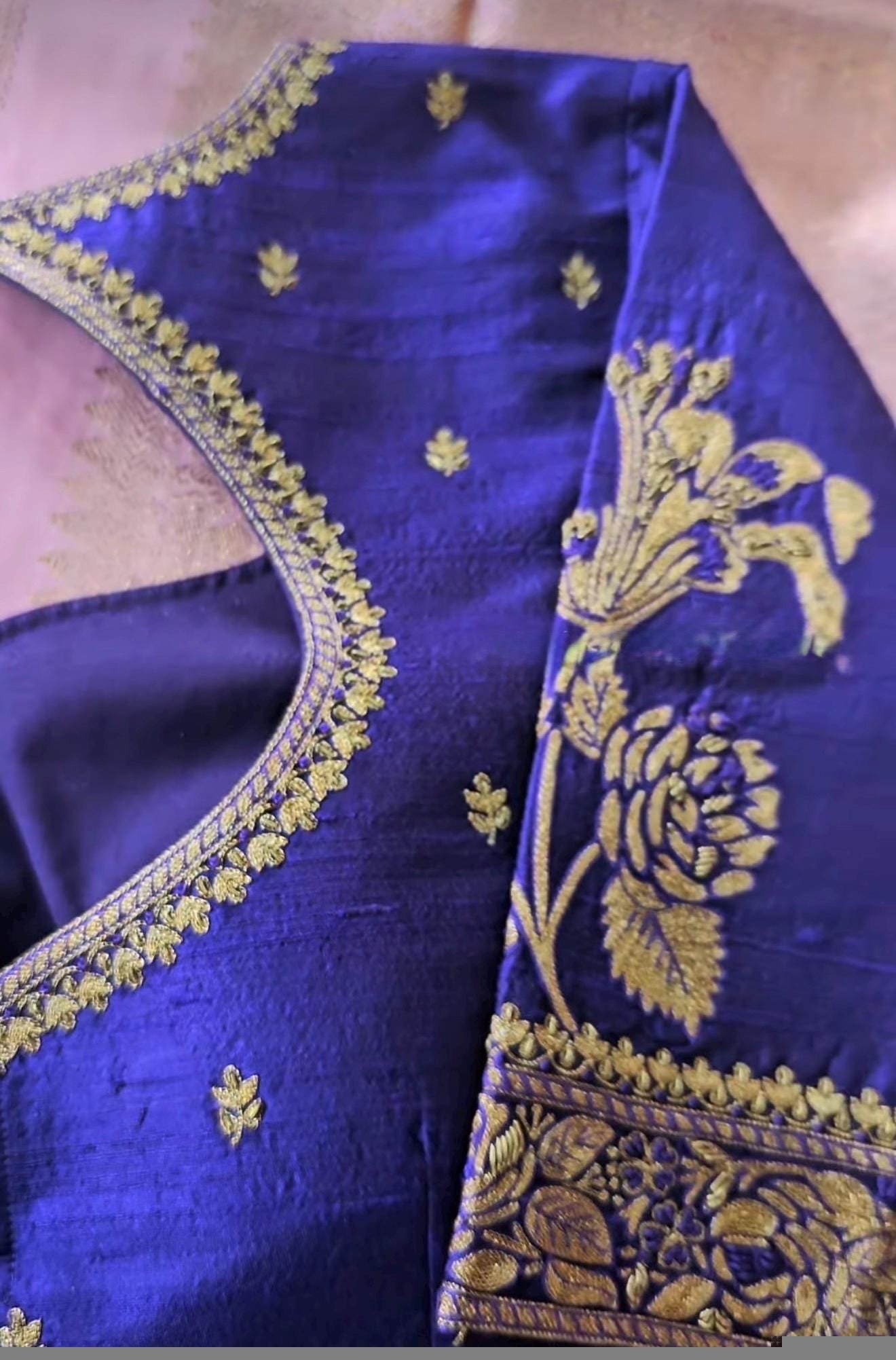 Hand Embroidered Purple Silk Blouse: Zardosi Maggam Work,purple handwork blouse,plus size blouses,hand embroidered blouse,maggam blouse USA