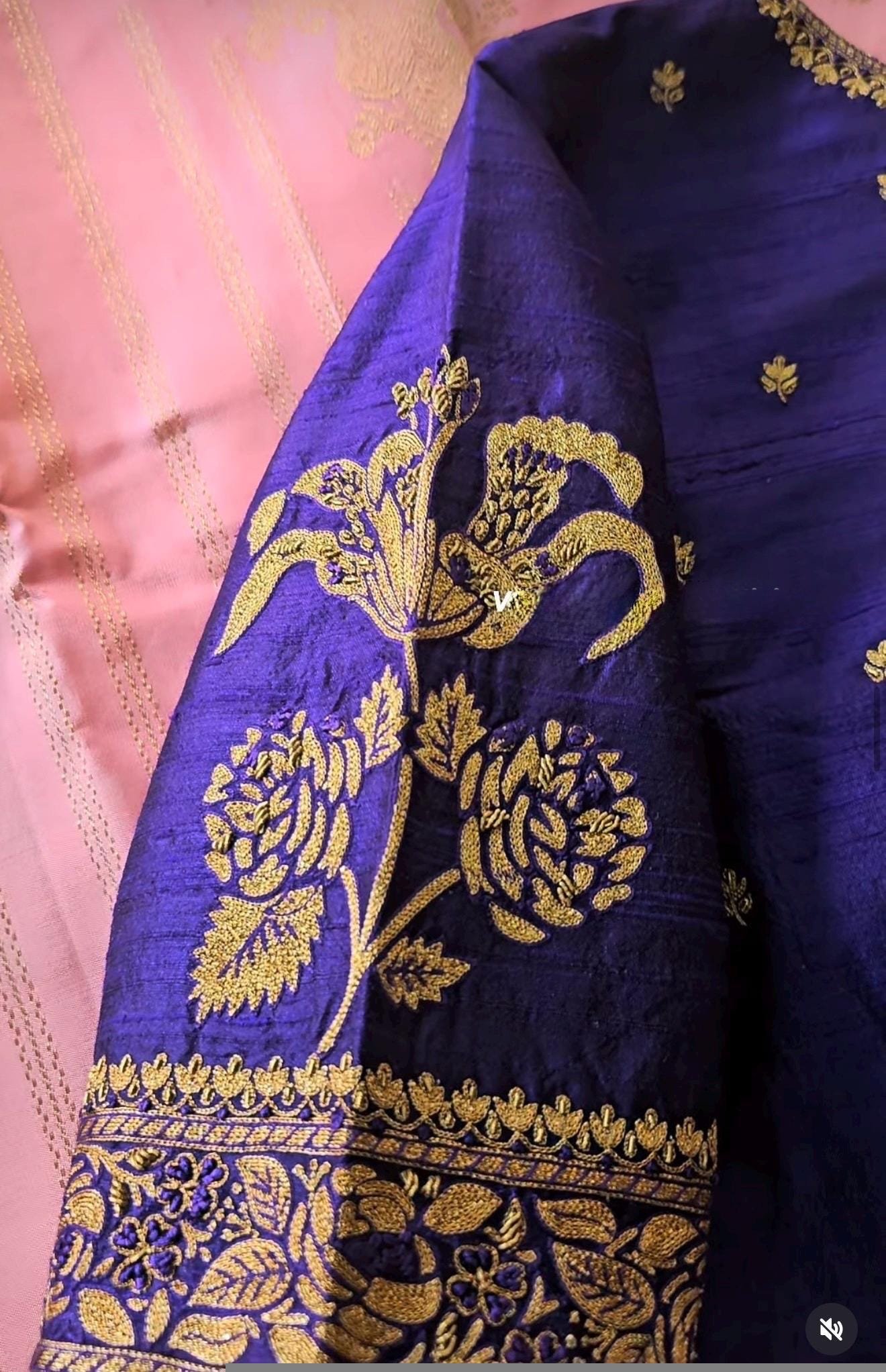 Hand Embroidered Purple Silk Blouse: Zardosi Maggam Work,purple handwork blouse,plus size blouses,hand embroidered blouse,maggam blouse USA