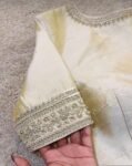 Hand Embroidered Zardosi Silk Blouse: Light Gold Maggam Work,cream tissue blosue,high neck blouse,saree blouses,mix and match saree blouse