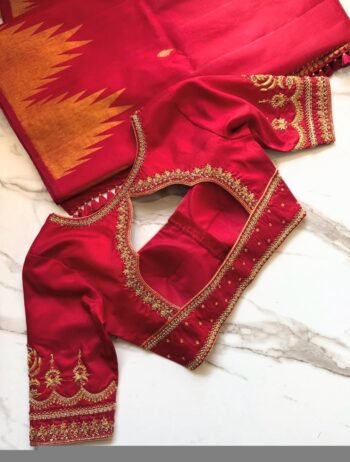 pure silk red hand embroidery blouse/saree maggam blouse/raw silk zardosi blouse/pure red hand embroidered blouse/ready made red blouse