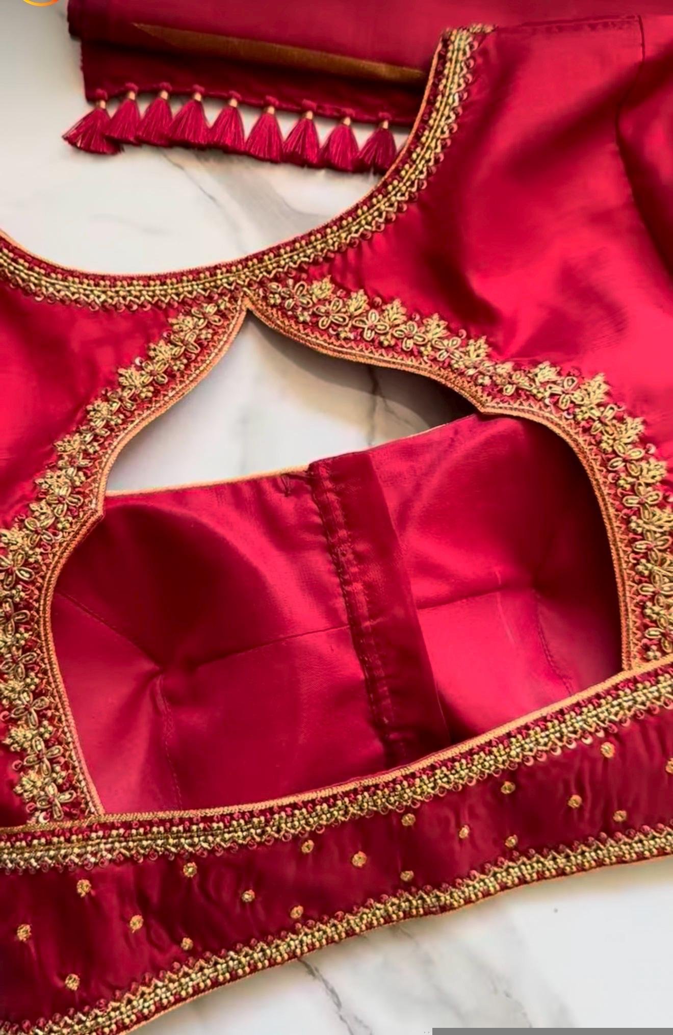 pure silk red hand embroidery blouse/saree maggam blouse/raw silk zardosi blouse/pure red hand embroidered blouse/ready made red blouse usa