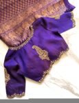 Purple Silk Hand Embroidered Saree Blouse: Zardosi Maggam Work, plus size blouses,handwork blouse,purple maggam blouse,Mix and match blouse