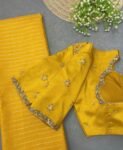 pure silk hand embroidery blouse/saree maggam blouse/yellow zardosi blouse/hand embroidered blouse/mustard yellow ready made blouse zardosi