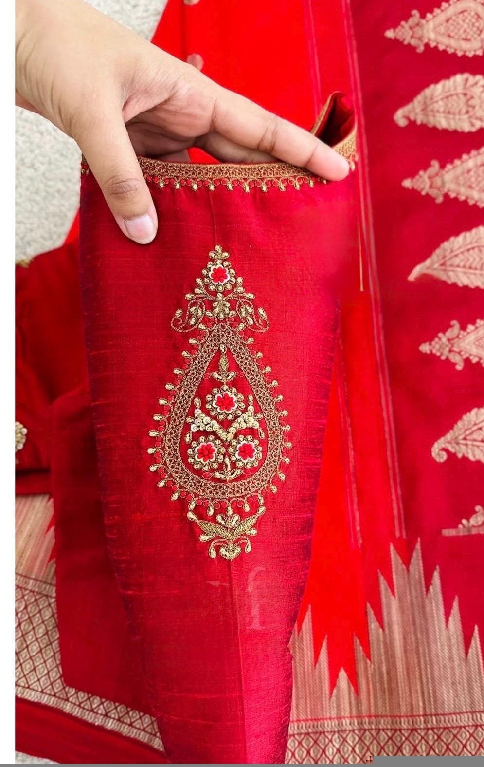 pure silk hand embroidery blouse/saree maggam blouse/red zardosi blouse/red hand embroidered moderblouse/red ready made blouse zardosi usa