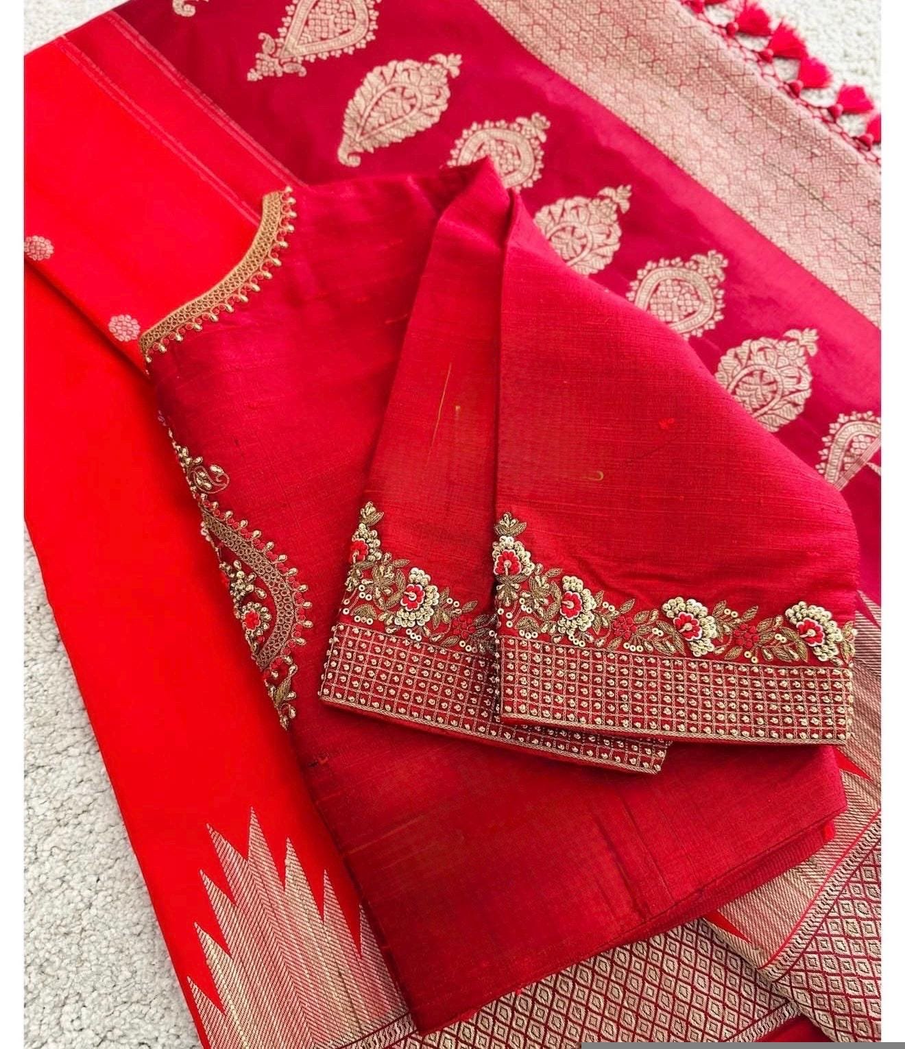 pure silk hand embroidery blouse/saree maggam blouse/red zardosi blouse/red hand embroidered moderblouse/red ready made blouse zardosi usa