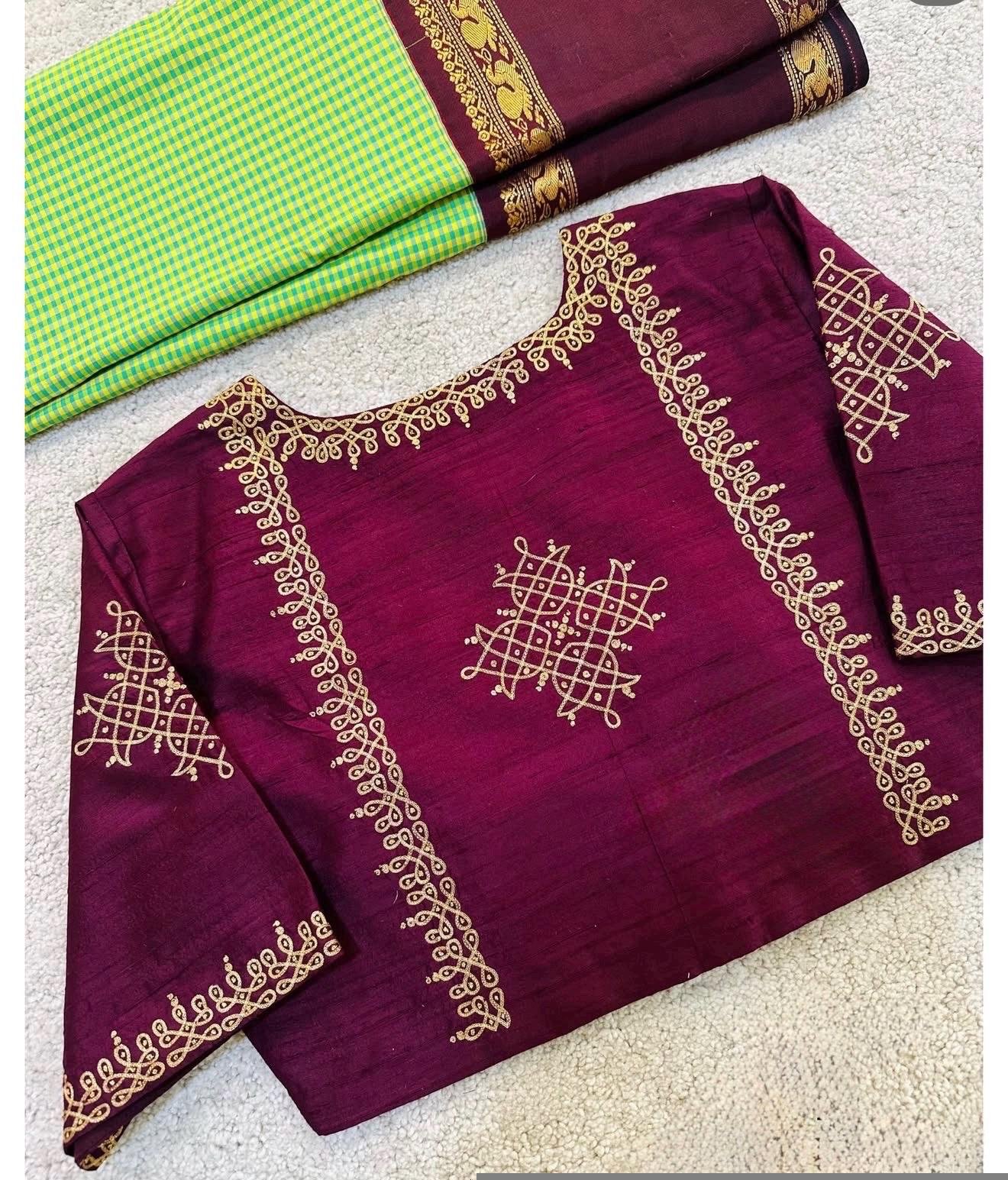 pure silk hand embroidery blouse/saree maggam blouse/zardosi blouse/burgundyred hand embroidered moderblouse/red muggu ready made blouse USA