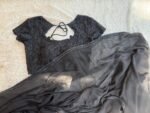 Pure silk cocktailsaree/black sari with hand embroidery/satin silk saree with designer blouse /black saree,party saree,full sleeve blouse us