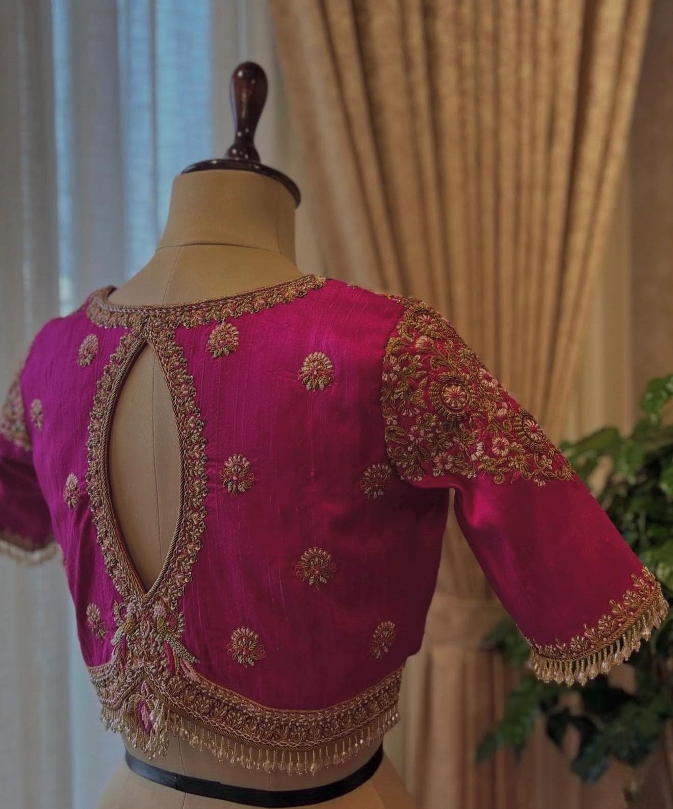 pure silk hand embroidery blouse/saree maggam blouse/hot pink zardosi blouse/hand embroidered blouse /magenta pink ready made blouse zardosi