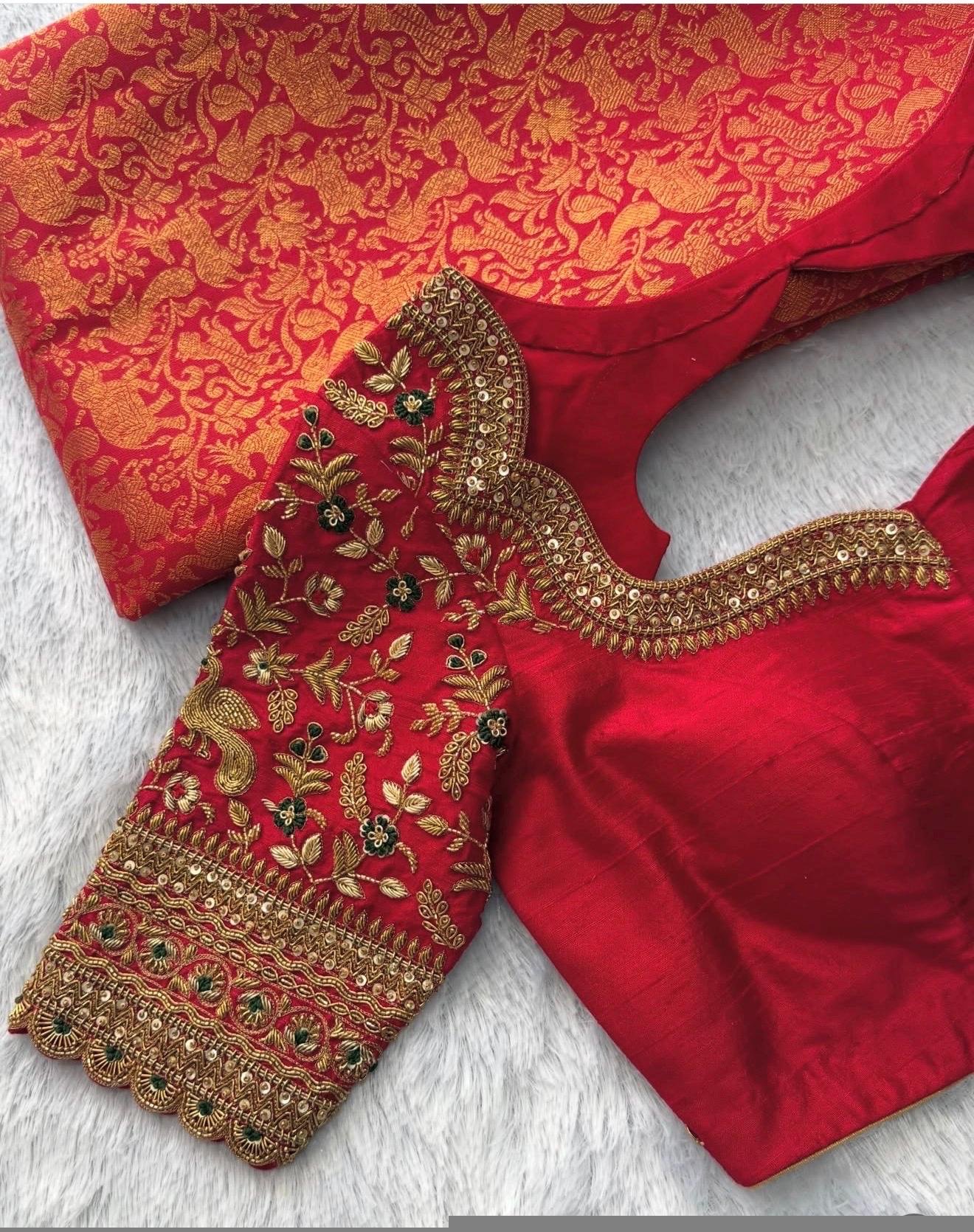 pure silk hand embroidery bridal blouse/ maggam blouse/red bridal zardosi blouse/red hand embroidered blouse/heavy embroidery wedding blouse