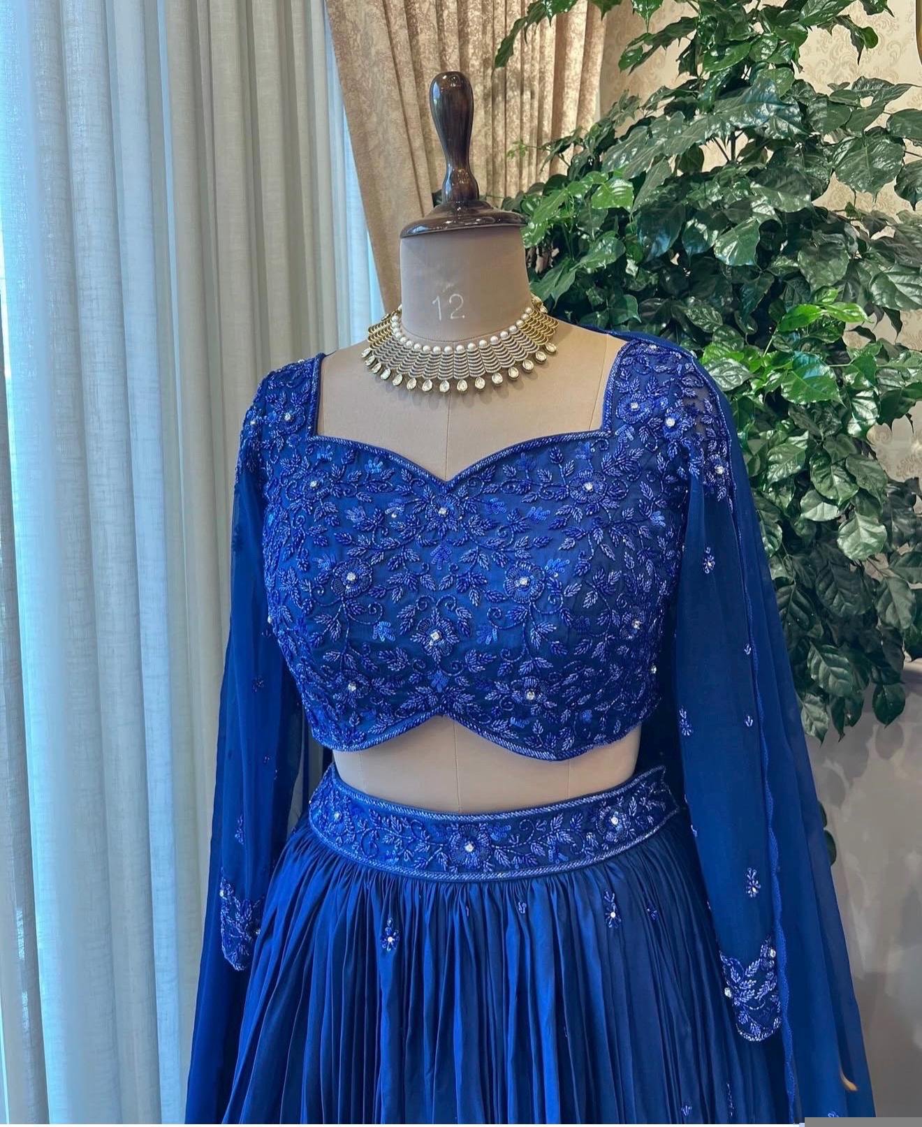 Women’s lehenga set/blue croptop lehenga/Indian crop top skirt USA/hand embroidered wedding lehenga USA/blue silk skirt/royalblue lehenga us