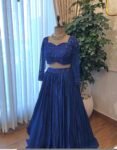 Women’s lehenga set/blue croptop lehenga/Indian crop top skirt USA/hand embroidered wedding lehenga USA/blue silk skirt/royalblue lehenga us