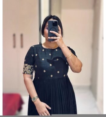 Hand Embroidered Black Anarkali Suit: Silk Chanderi Dress with Dupatta,black anarkali dress,hand work dress,Indian ethnic wear,plus size dre