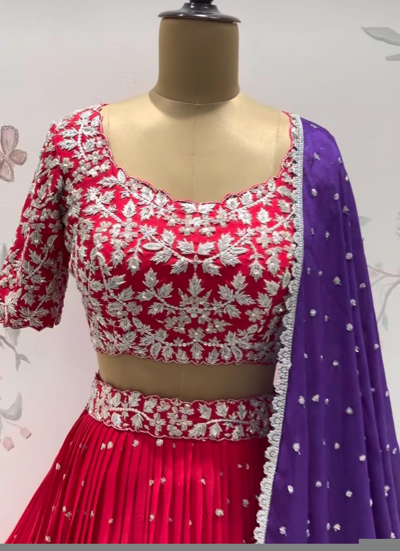 Hand Embroidered Black Lehenga Set/Silk Crop Top,red lehenga choli with Dupatta,black half saree lehenga,redcocktail lehenga,pink skirt dup