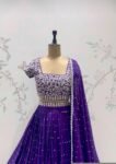 Hand Embroidered cocktail Lehenga Set/Silk Crop Top,lehenga choli with Dupatta,purple half saree lehenga,cocktail lehenga,purple skirt dup