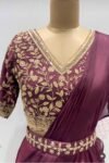 Brown Ruffle Saree: Silk Lehenga Sari with Embroidered Blouse,ready to wear sarees,cocktail saree,lehenga saree,ruffle saree belt,modern sar