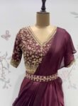 Brown Ruffle Saree: Silk Lehenga Sari with Embroidered Blouse,ready to wear sarees,cocktail saree,lehenga saree,ruffle saree belt,modern sar