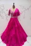 Pink Ruffle Saree: Silk Lehenga Sari with Embroidered Blouse,ready to wear sarees,cocktail saree,lehenga saree,ruffle saree belt,modern sar