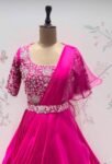 Pink Ruffle Saree: Silk Lehenga Sari with Embroidered Blouse,ready to wear sarees,cocktail saree,lehenga saree,ruffle saree belt,modern sar