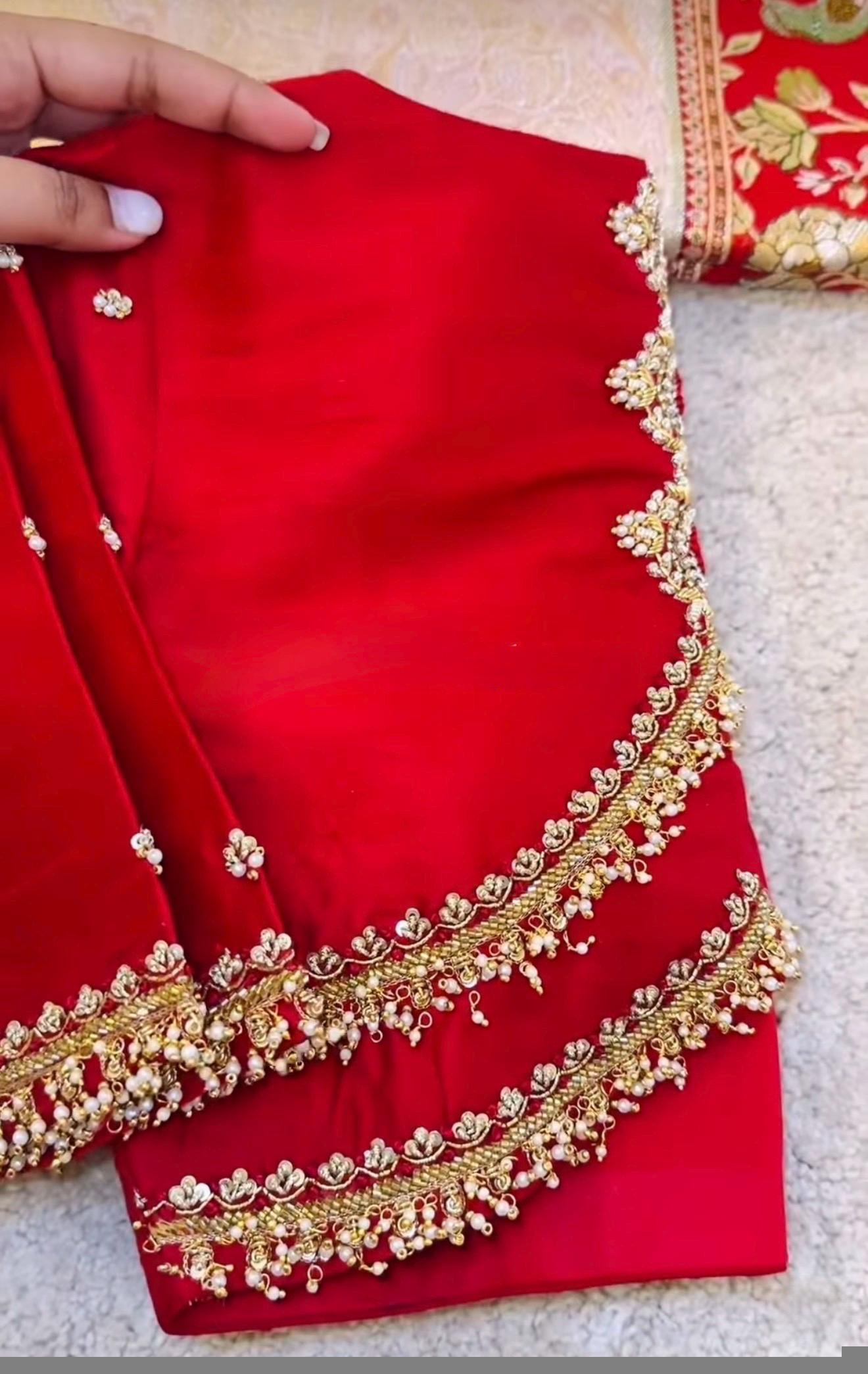 pure silk hand embroidery blouse/saree maggam blouse/red zardosi blouse/red hand embroidered moderblouse/red muggu ready made blouse USA
