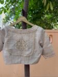 Pure Silk Saree Blouse:Golden Zardosi Hand Embroidery, Elbow Sleeve,golden tissue blouse,handwork blouse,silver blouse,golden blouse USA