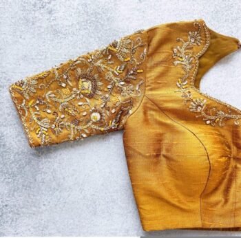 pure silk hand embroidery blouse/saree maggam blouse/yellow zardosi blouse/hand embroidered blouse/mustard yellow ready made blouse zardosi
