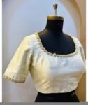 Hand Embroidered Cream Silk Blouse: Zardosi Maggam Work,cream maggam blouse,multicolor blouse,plus size blouse,handwork blouse,beige blouse