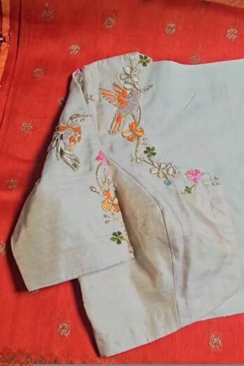 pure silk hand embroidery blouse/modern maggam blouse/multi colored cream zardosi blouse/hand embroidered blouse/off white ready made blouse