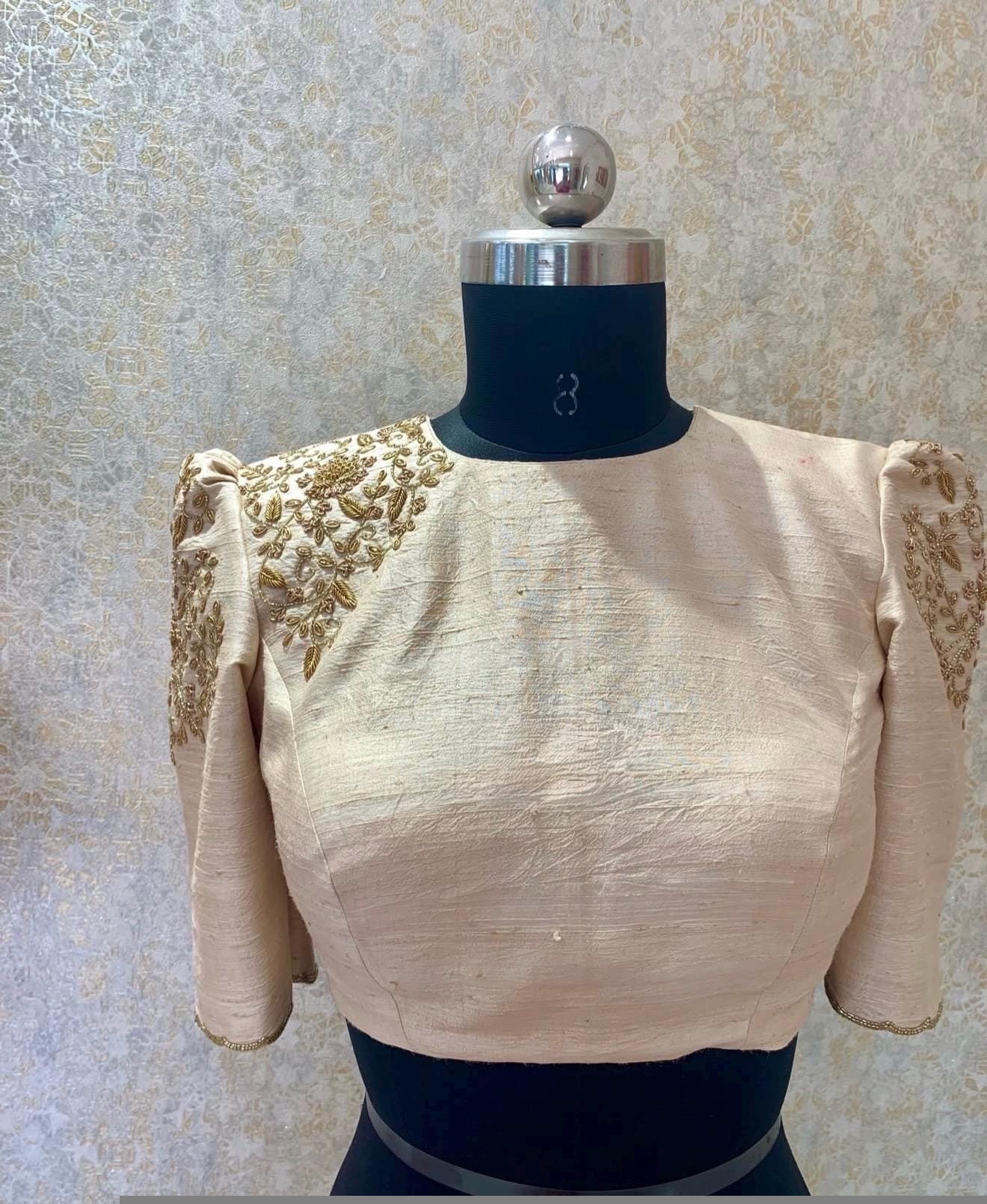 pure silk hand embroidery blouse/modern maggam blouse/multi colored cream zardosi blouse/hand embroidered blouse/off white ready made blouse