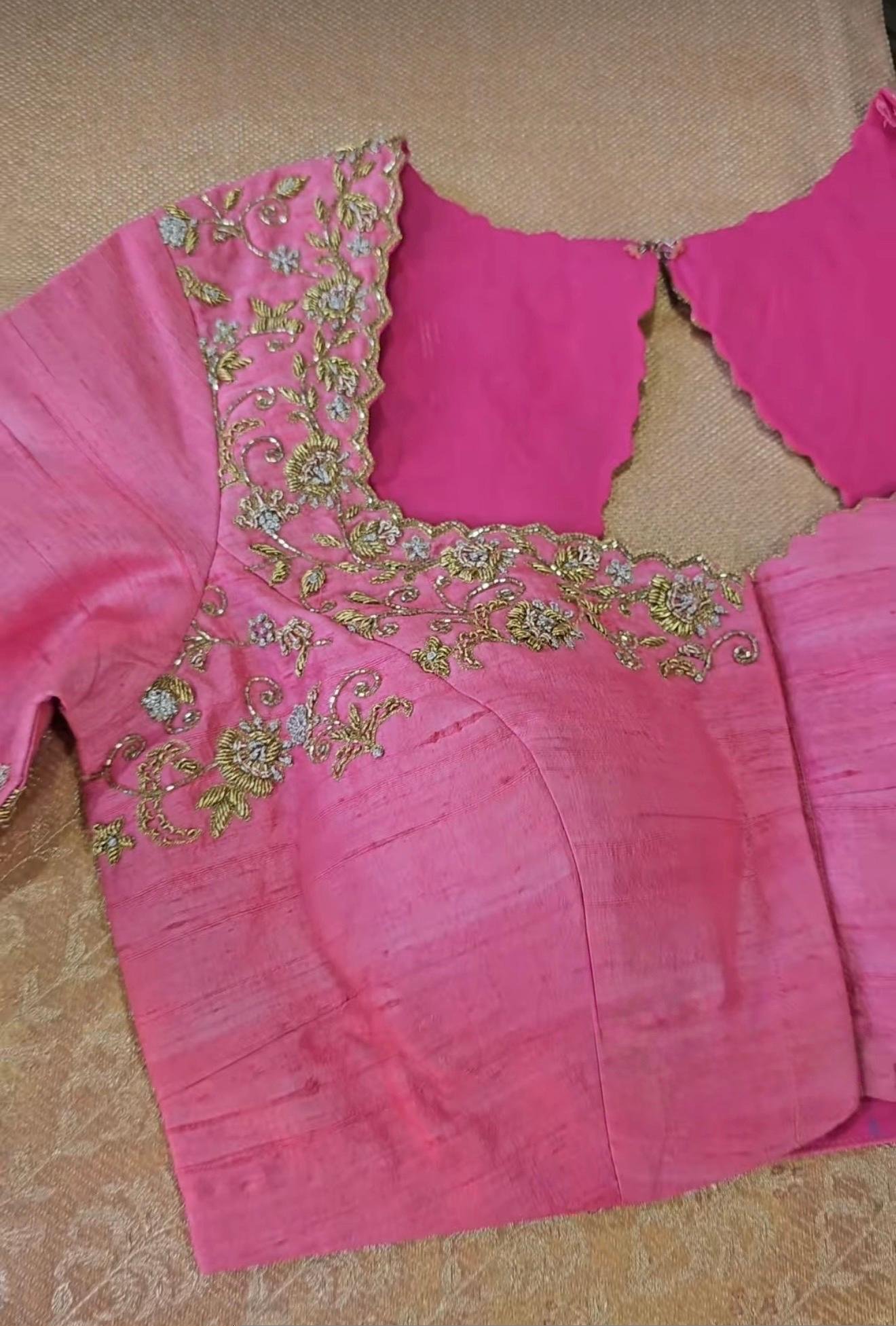 pure silk hand embroidery blouse/light pink maggam blouse/pink hand embroidered blouse/blushpink ready made blouse zardosi/light pink blouse