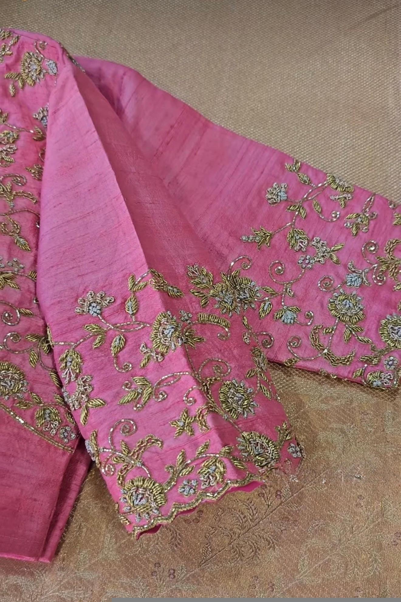 pure silk hand embroidery blouse/light pink maggam blouse/pink hand embroidered blouse/blushpink ready made blouse zardosi/light pink blouse