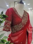 Red Organza Silk Saree:Hand Embroidered Blouse, Indian Wedding Bridal Saree,luxury wedding saree,pure silk saree,cocktail saree,red sari us