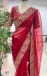 Red Organza Silk Saree:Hand Embroidered Blouse, Indian Wedding Bridal Saree,luxury wedding saree,pure silk saree,cocktail saree,red sari us