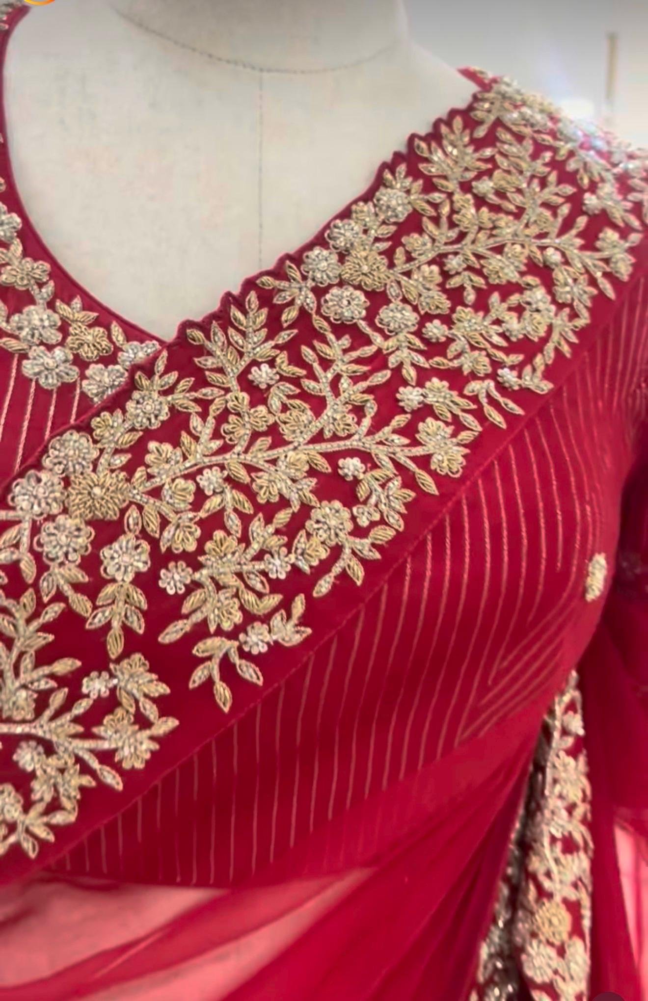 Red Organza Silk Saree:Hand Embroidered Blouse, Indian Wedding Bridal Saree,luxury wedding saree,pure silk saree,cocktail saree,red sari us