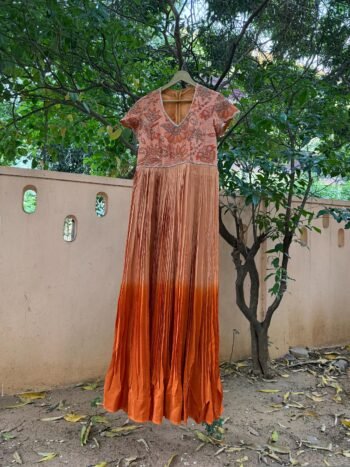 Hand embroidered Anarkali with dupatta/ice blue anarkali suit/ombré dye anarkali dupatta Indian dresses/orange pink anarkali dupatta set