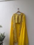 Yellow handwork Saree:Hand Embroidered Blouse,green Indian Wedding Bridal Saree,luxury wedding saree,pure silk wedding saree,cocktail saree