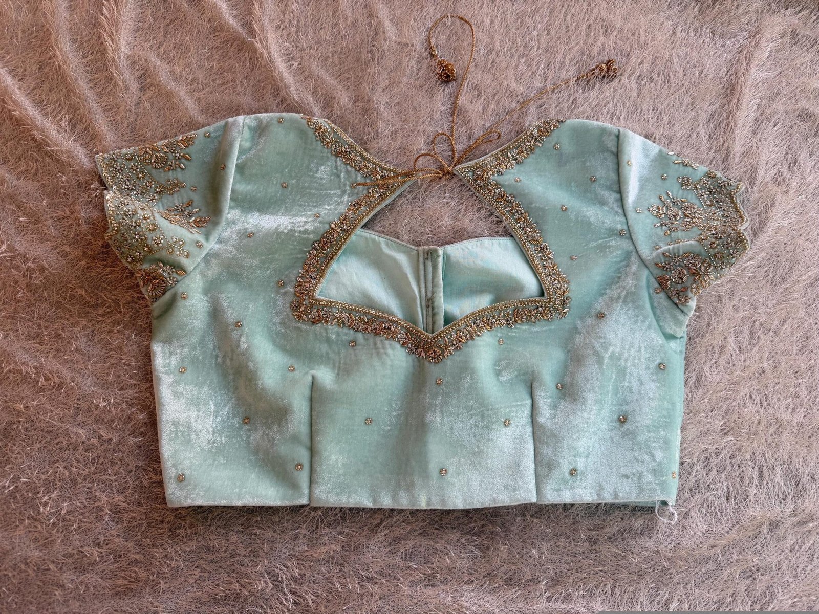 Blue Velvet hand embroidery blouse /red maggam blouse/blue velvet zardosi blouse /hand embroidered blouse/ blue sleeveless ready made blouse