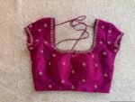 Hand Embroidered Plum Silk Blouse: Zardosi Saree Blouse - Size 42,plus size blouse,handwork blouse,maggam blouse,mix and match blouse USA