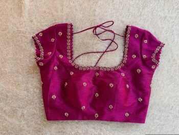 Hand Embroidered Plum Silk Blouse: Zardosi Saree Blouse - Size 42,plus size blouse,handwork blouse,maggam blouse,mix and match blouse USA