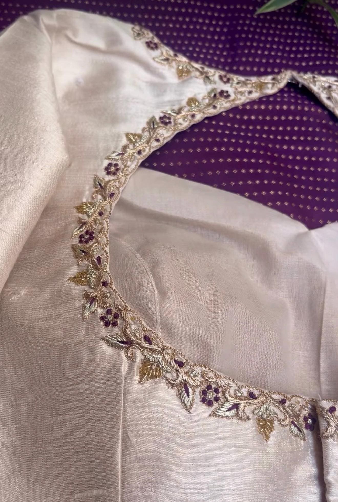 Hand Embroidered Raw Silk Blouse: Cream Zardosi Maggam Work,mix and match blouse,plus size blouse,hand work blouse,maggam work blouse,cream