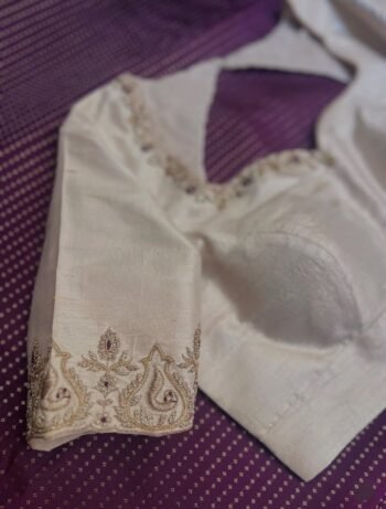 Hand Embroidered Raw Silk Blouse: Cream Zardosi Maggam Work,mix and match blouse,plus size blouse,hand work blouse,maggam work blouse,cream
